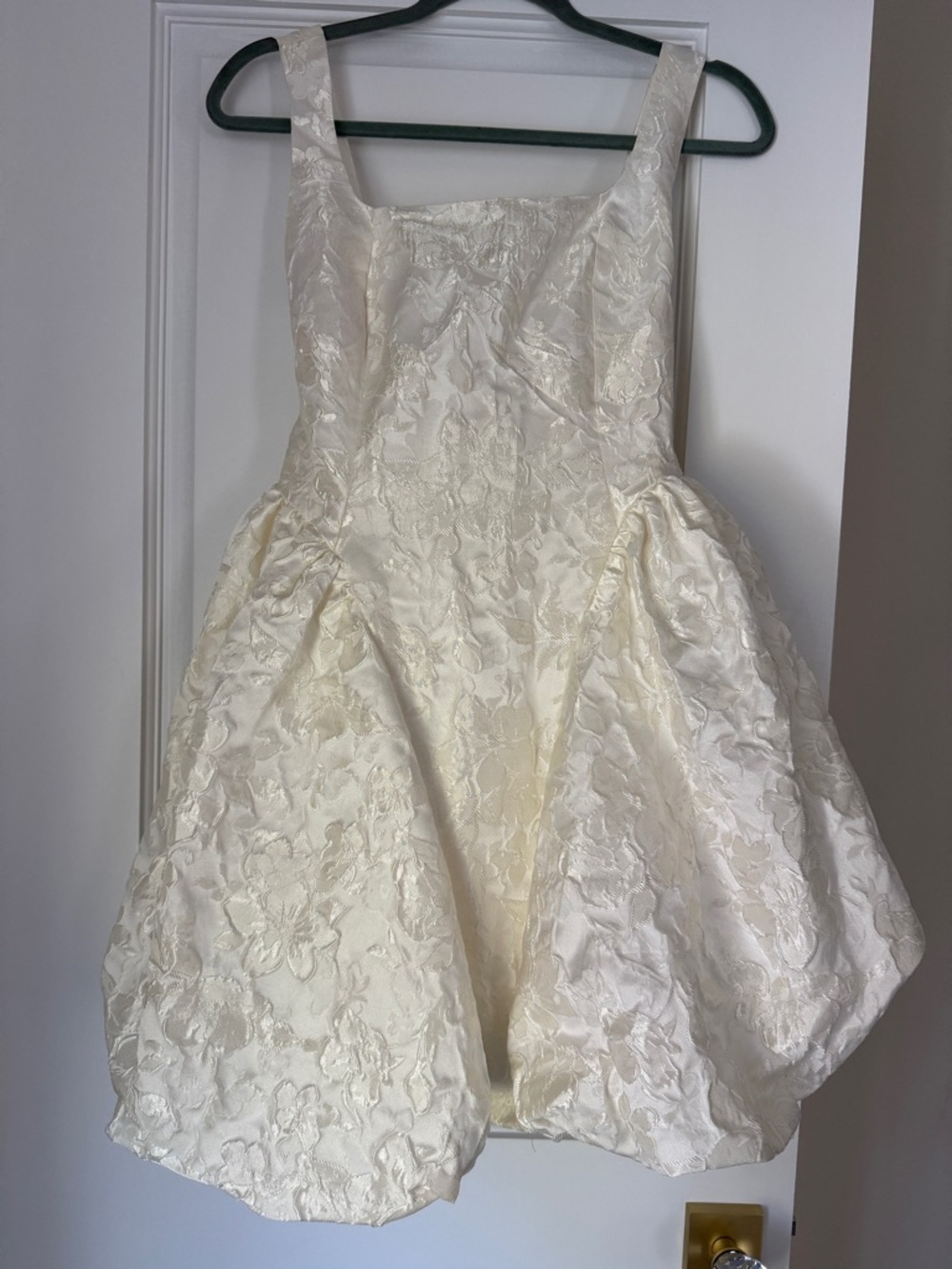 Ivory Floral Jacquard Bubble Formal Dress for Women - Sleeveless Square Neck